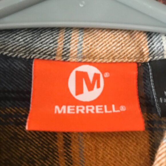 Merrell Small S Orange Blue Plaid Flannel Button-Up Shirt - Picture 4 of 4